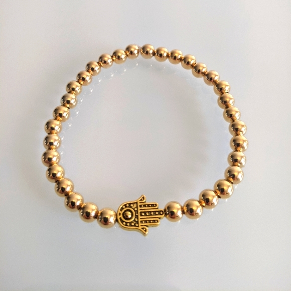 2 Bracelets natural rose stones , gold plated beads and Hasma stackable - Picture 7 of 10